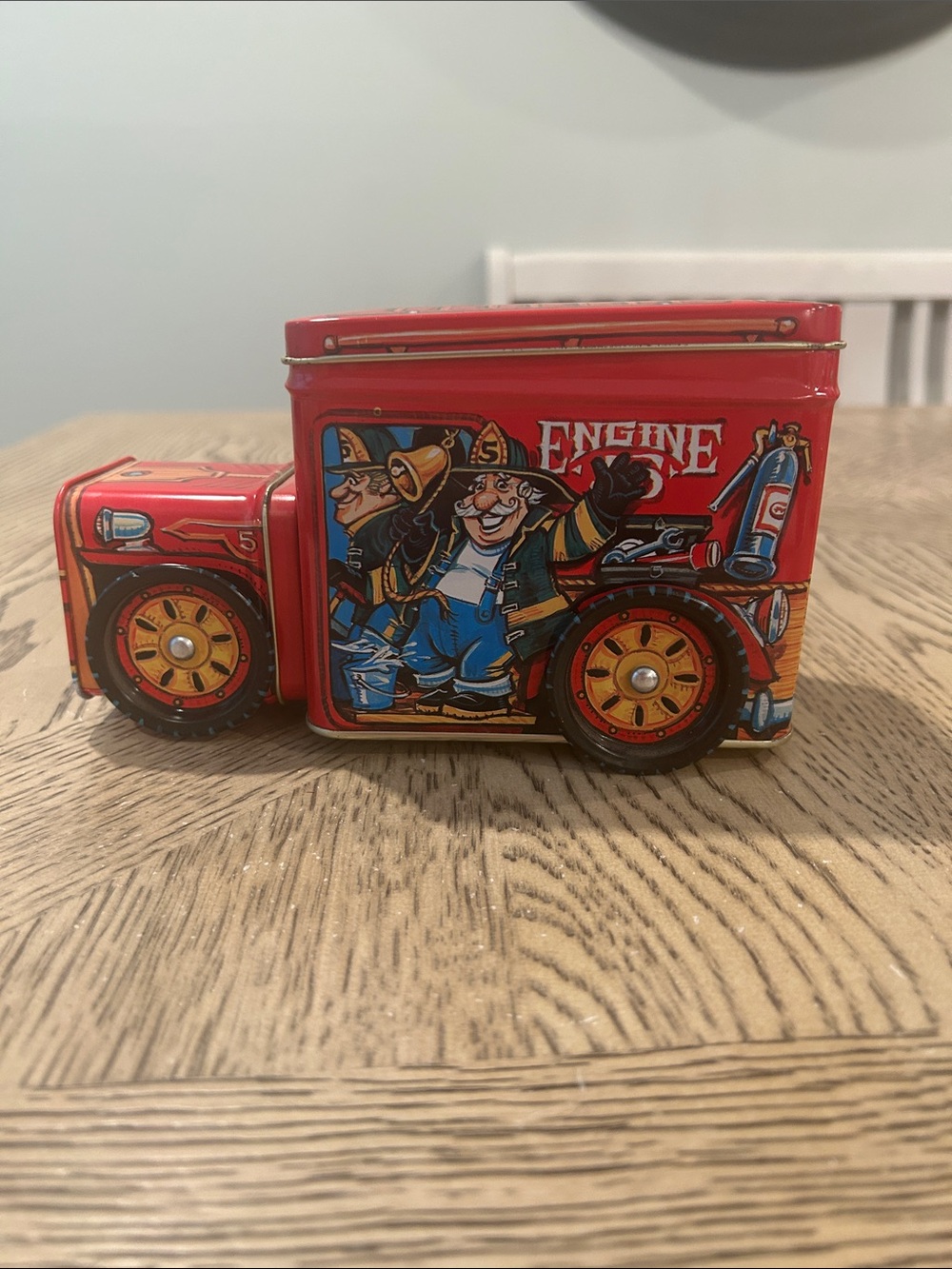 Vintage Red Fire Engine Tin Bank